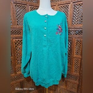 Vintage Blast Floral Embroidered Sweater | Teal | Plus Size 2X